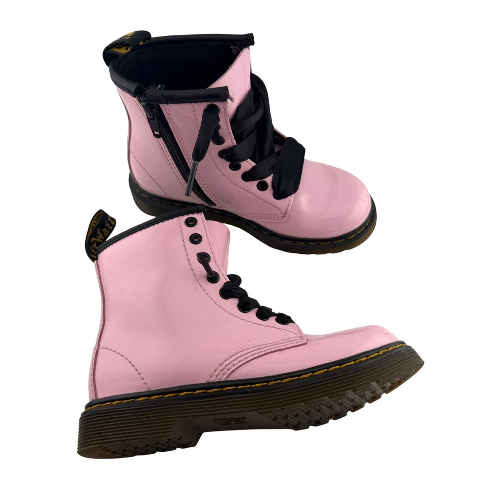 Dr. Martens Delaney Boots Kids Size 11 UK 10 US Pink Patent Ribbon Lace Zip - Picture 2 of 11